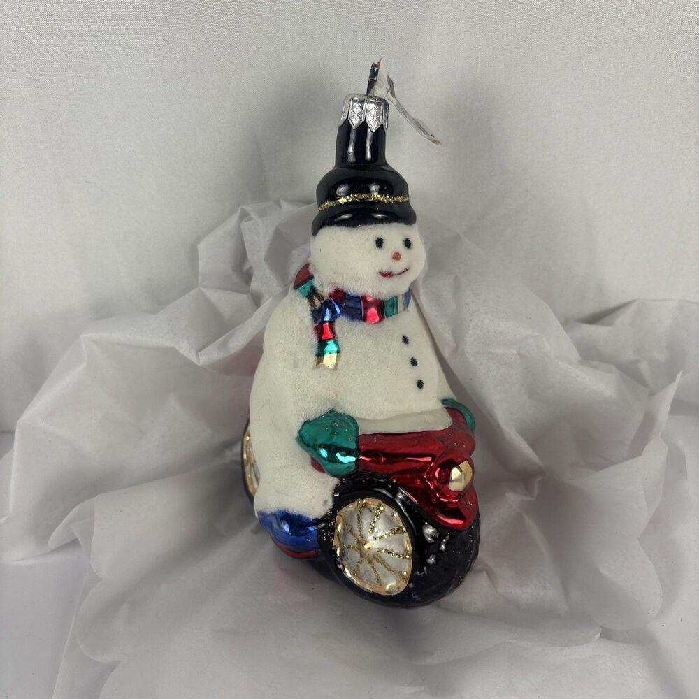 Flocked Colorful Snowman Glass Ornament Midwest of Cannon Falls